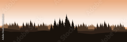 forest silhouette with landscape view flat design vector illustration good for wallpaper, background, backdrop, banner, adventure, travel and template