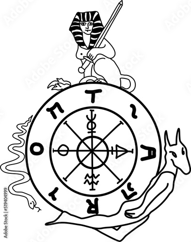 tarot major arcana wheel of fortune vector lineart