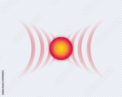 Vector pain symbol isolated on transparent background for headache, muscular and stomach ache designation. Pain concentration red icon for medical sign painkiller drugs, infographic. 10 eps