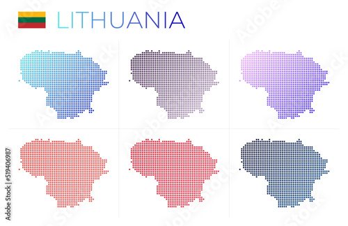 Lithuania dotted map set. Map of Lithuania in dotted style. Borders of the country filled with beautiful smooth gradient circles. Creative vector illustration.