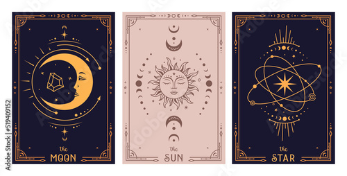 Vászonkép Mystical tarot card sun moon and star