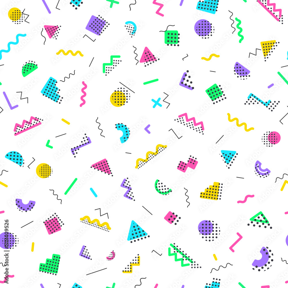 Memphis seamless pattern on white background. Vector Illusration Memphis seamless pattern on white background. Vector Illusration
