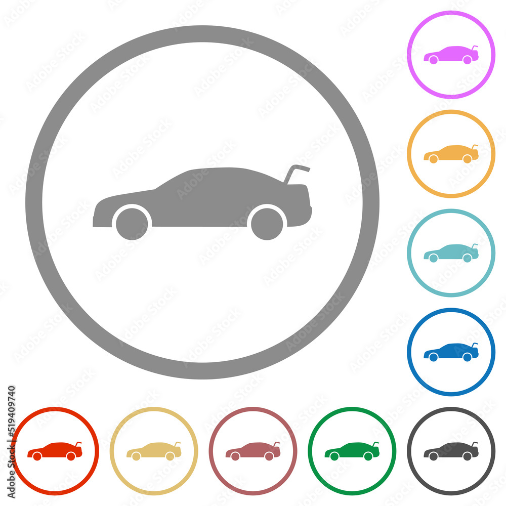 Car trunk open dashboard indicator flat icons with outlines Car trunk open dashboard indicator flat icons with outlines