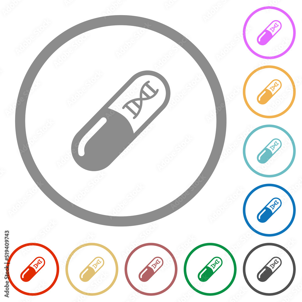 Medicine with dna molecule flat icons with outlines Medicine with dna molecule flat icons with outlines
