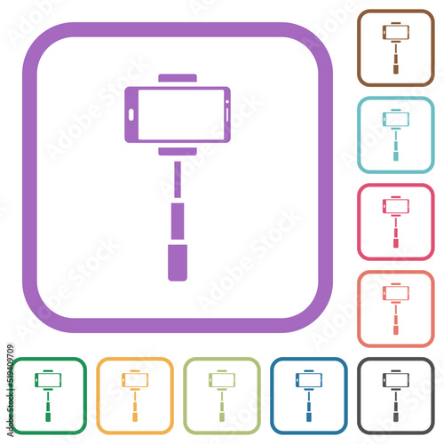 Smartphone on selfie stick front view simple icons