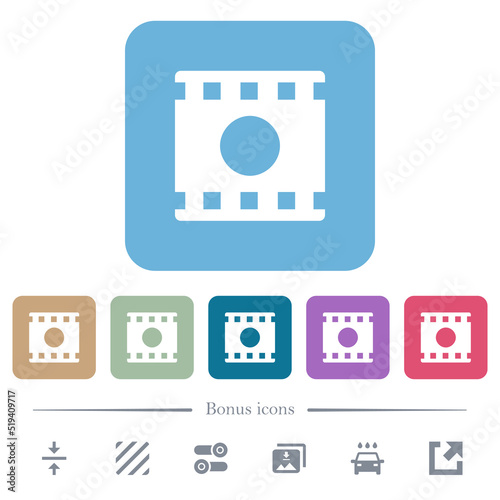 Movie record flat icons on color rounded square backgrounds