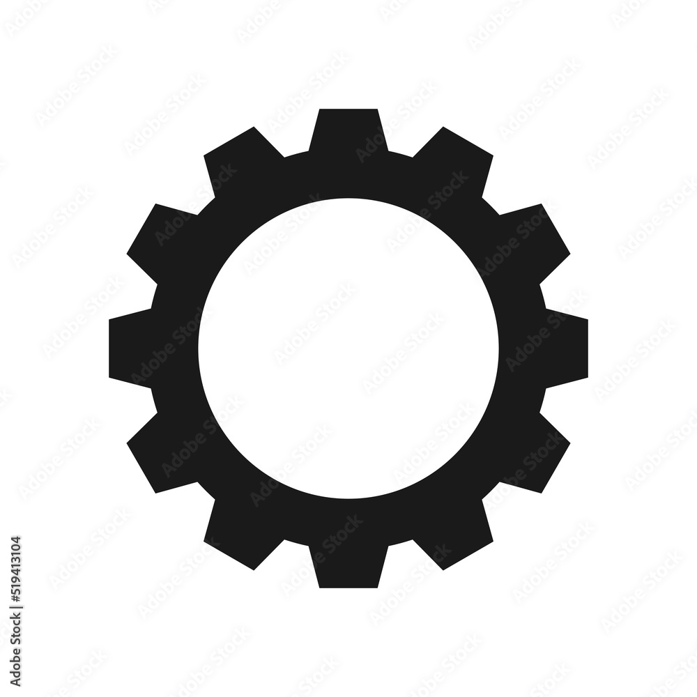 Gear setting. Isolated black gears mechanism and cog wheel on white background. Progress or construction concept. Cogwheel. Vector illustration
