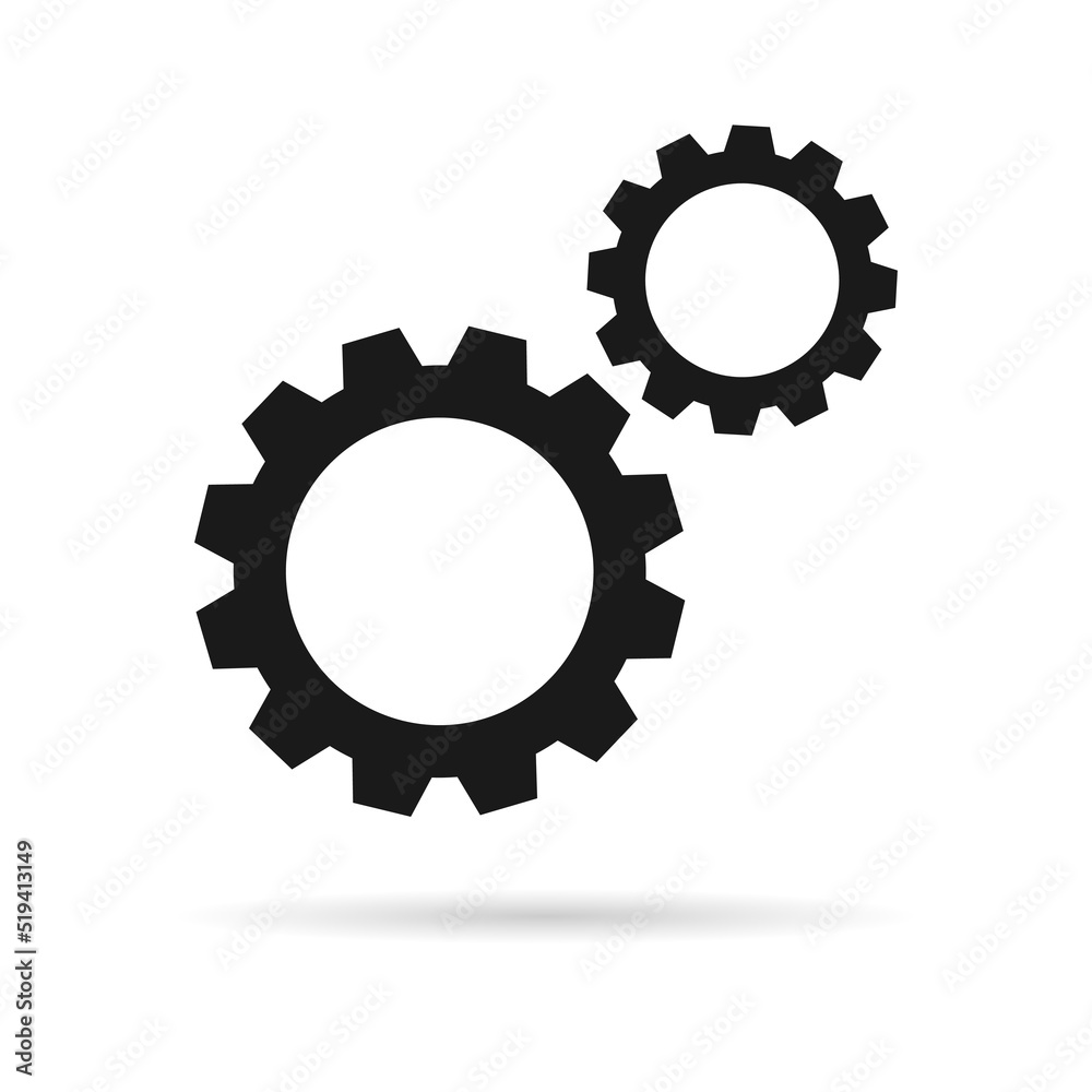 Gear setting vector icon set. Isolated black gears mechanism and cog wheel on white background. Progress or construction concept. Cogwheel icons. Vector illustration Gear setting vector icon set. Isolated black gears mechanism and cog wheel on white background. Progress or construction concept. Cogwheel icons. Vector illustration