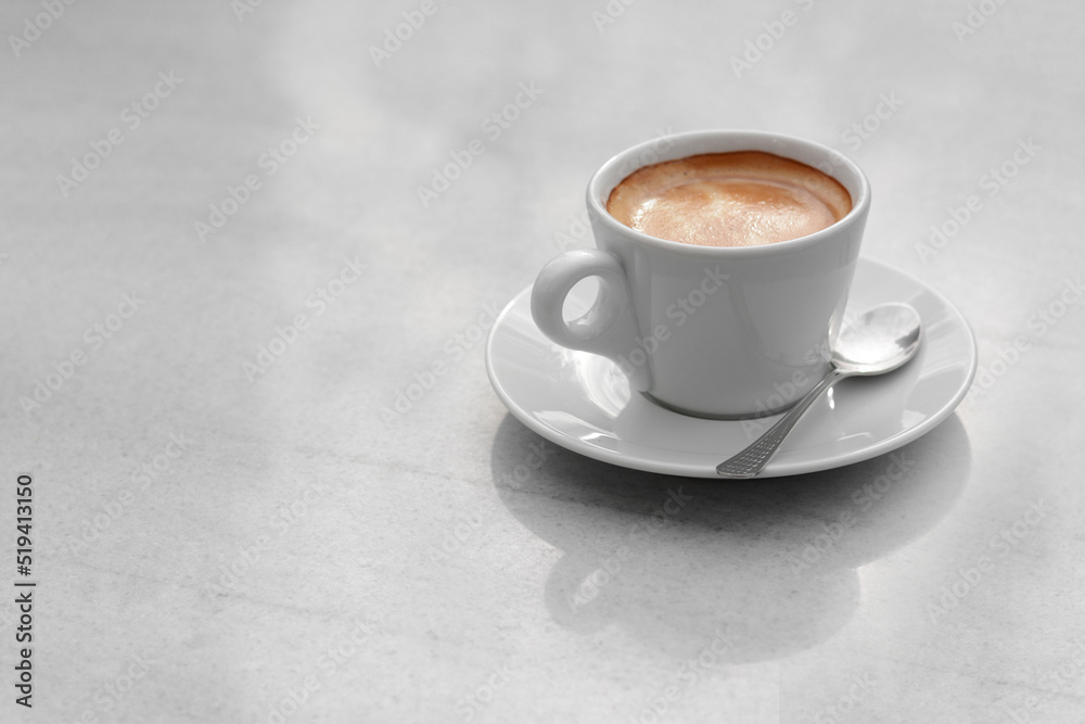 Ceramic cup of aromatic coffee on table in morning, space for text Ceramic cup of aromatic coffee on table in morning, space for text