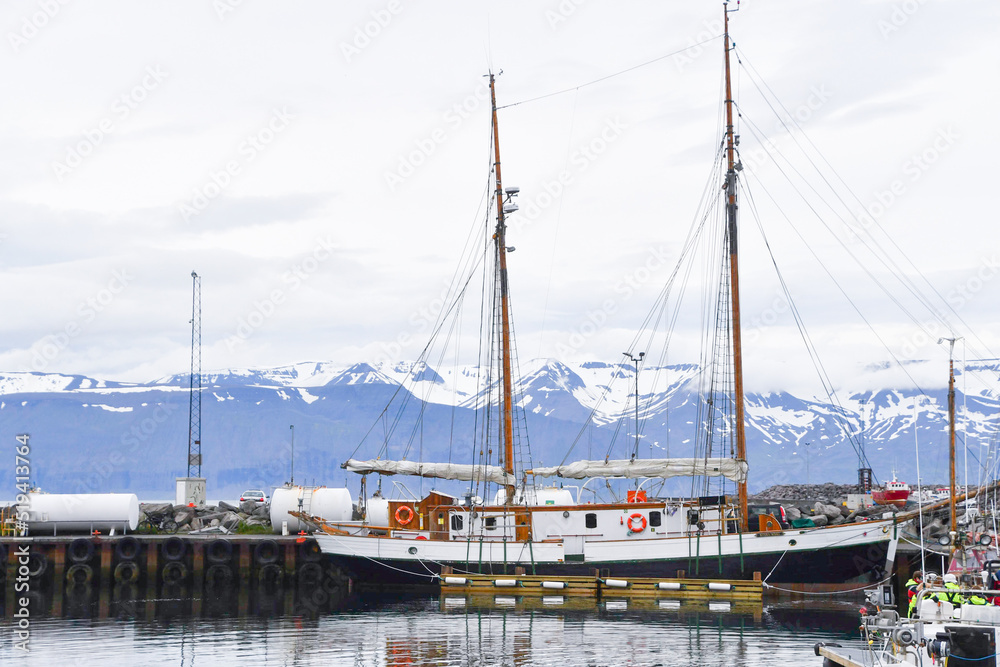Sailing ship docked at husavik port north of Iceland - Europe