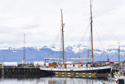 Sailing ship docked at husavik port north of Iceland - Europe