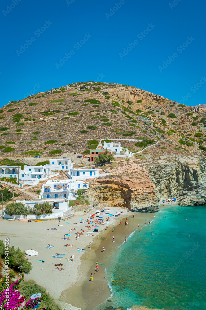 Amazing and colorful Agali Beach, Folegandros Island, Cyclades, Aegean Sea, Greece during summer