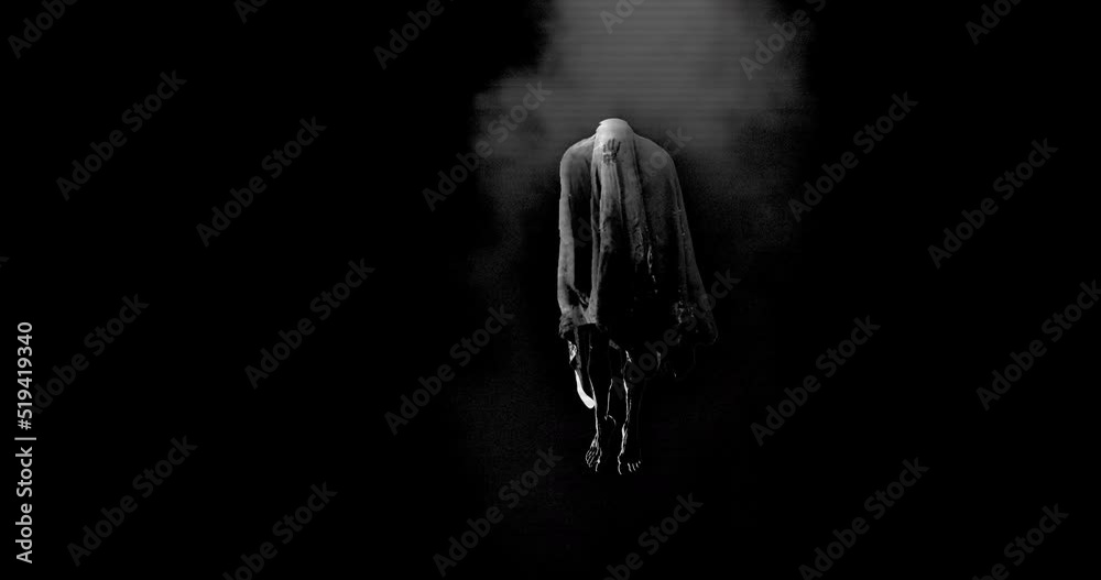 Animation of moving ghost and smoke on black background
