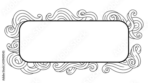 Frame with wave line curls. Monochrome stripes black and white texture.