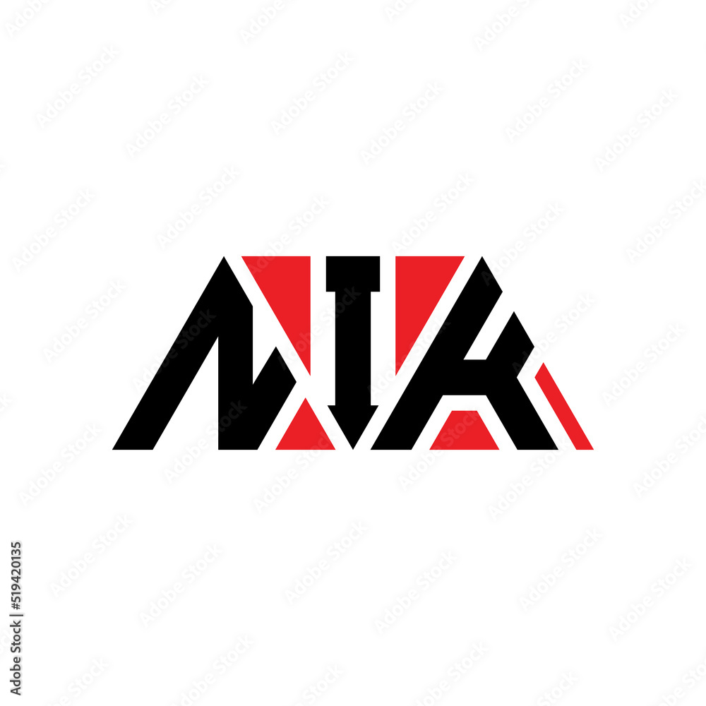 NIK tNIangle letter logo design with tNIangle shape. NIK tNIangle logo design monogram. NIK tNIangle vector logo template with red color. NIK tNIangular logo Simple, Elegant, and LuxuNIous Logo... - obrazy, fototapety, plakaty 