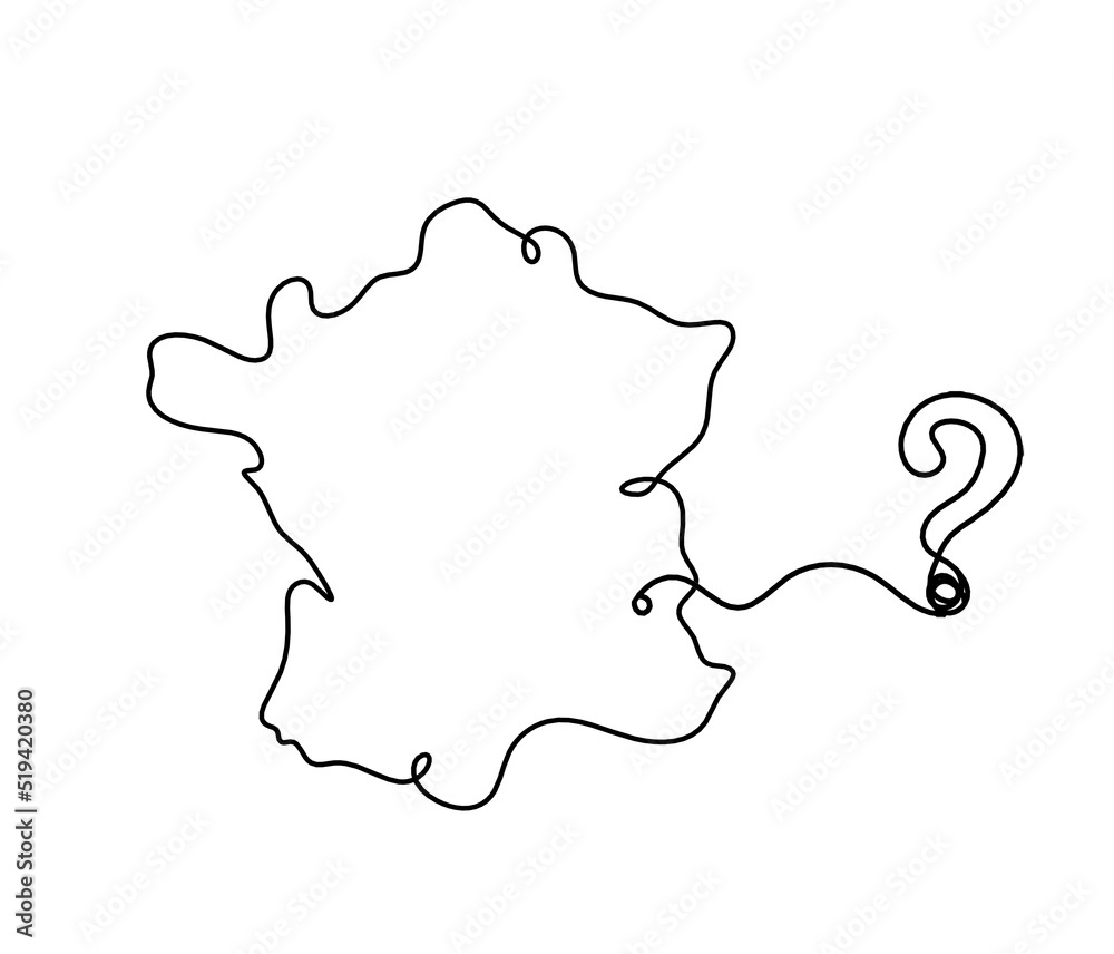 Map of France, Algeria with hand as line drawing on white background