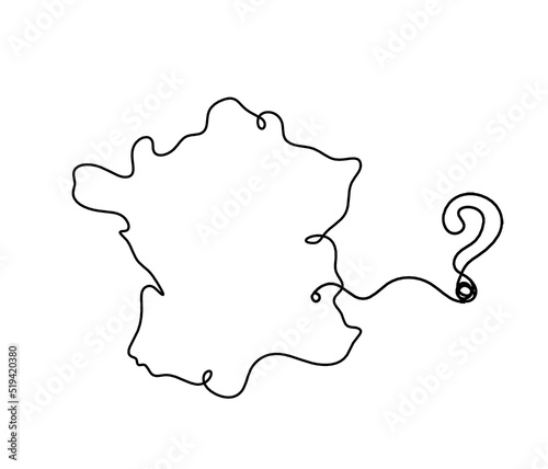 Map of France, Algeria with hand as line drawing on white background