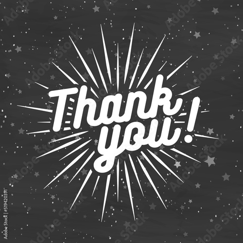 Thank you card on black background with stars. Vector Illustration