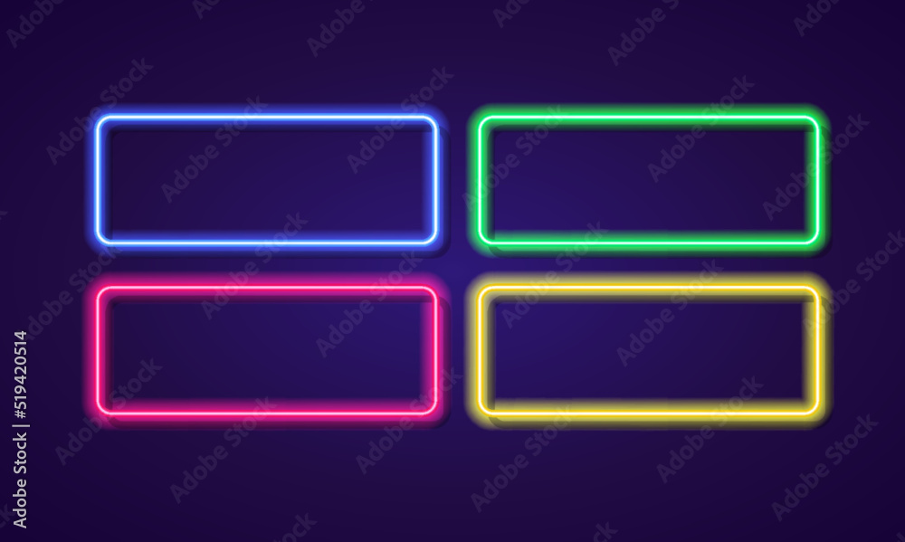 Neon frame set colorful style on cyan background for market, tattoo salon, cafe, banner, promotion, shop, restaurant, poster party. Bright signboard. Vector Illustration 10 eps Neon frame set colorful style on cyan background for market, tattoo salon, cafe, banner, promotion, shop, restaurant, poster party. Bright signboard. Vector Illustration 10 eps