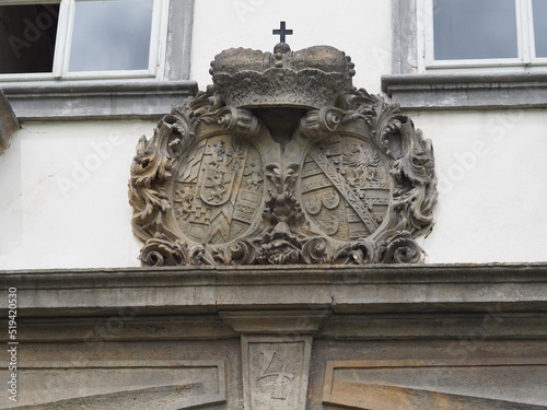 the sign of the castle in Zákupy which is carved from stone