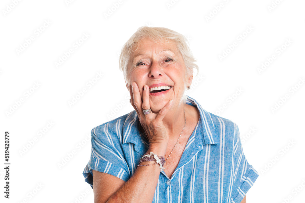 smiling retired senior woman looking at camera isolated on white background smiling retired senior woman looking at camera isolated on white background