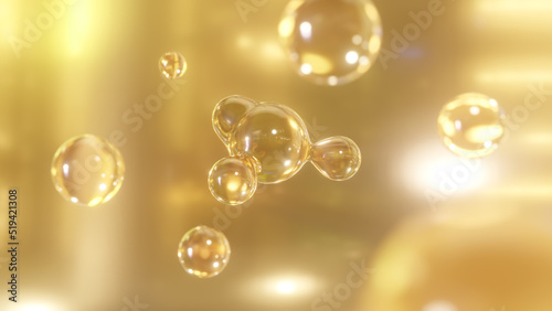 A nourishing serum is formed through merging bubbles. The elements of a macro shot combine to create a serum. 3D rendering Metaball. Metaball graphics with morphing liquid blobs.