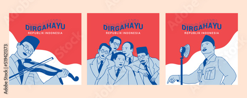 Celebration Indonesia independence day with traditional games and heroes for  social media promo template