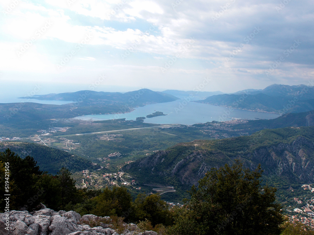 Panoramic view of the Bay of Kotor, town Kotor, Montenegro