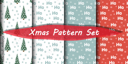 Ho ho ho and christmas tree seamless pattern vector set