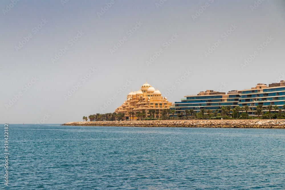 Dubai, UAE - 07.16.2022 - Shot pf a Ruffles The Palm hotel. Landmark