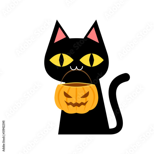 Black cat banner. Black kitten. Funny Cute kawaii cartoon baby character. Happy Halloween. Flat design. White background. Vector