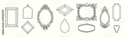A collection of various hand drawn frames and borders of different sizes and shapes.  Vector illustration. All elements are isolated.