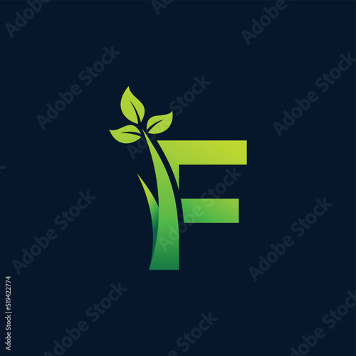 grass and leaf letter f logo, f letter leaf with grass