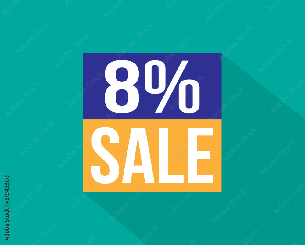 8% off. Blue and orange banner for discounts and promotion. Design for web and online sales. 8% off. Blue and orange banner for discounts and promotion. Design for web and online sales.