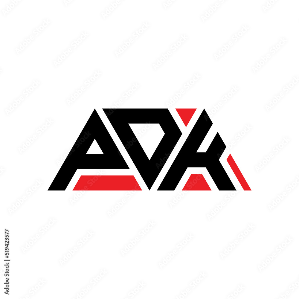 PDK triangle letter logo design with triangle shape. PDK triangle logo design monogram. PDK triangle vector logo template with red color. PDK triangular logo Simple, Elegant, and Luxurious Logo...