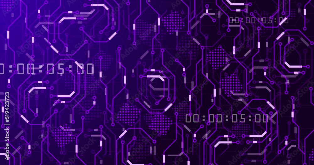 Animation of neon integrated circuit on violet background Animation of neon integrated circuit on violet background