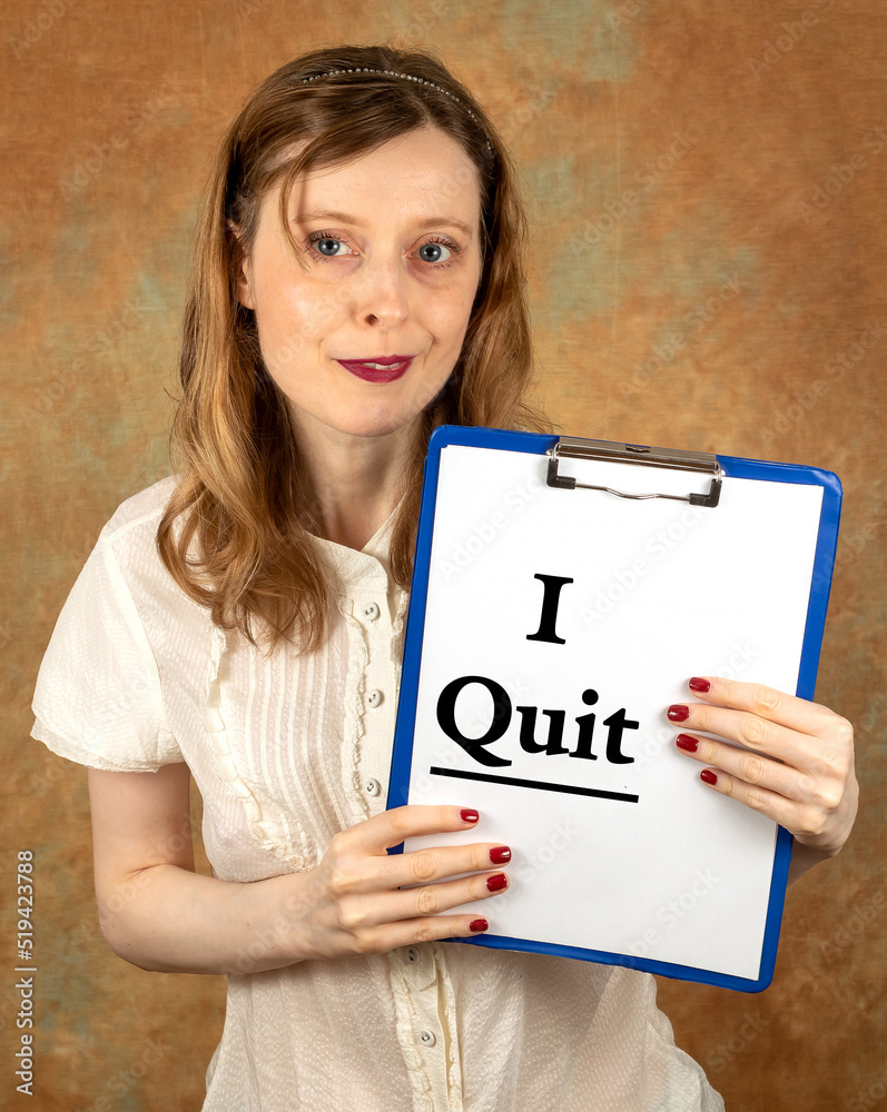 Female worker quitting her job Female worker quitting her job