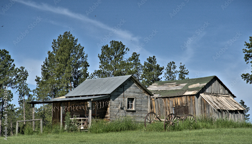 Old historic wood buildings of Western South Dakota