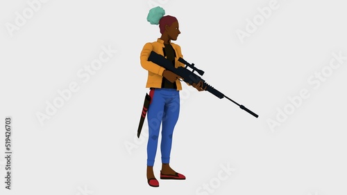 sniper side 3d girl dressed blue orange