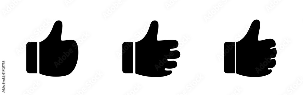 Thumbs up. Like. Vector black icon. Set of clipart isolated on white background. Thumbs up. Like. Vector black icon. Set of clipart isolated on white background.