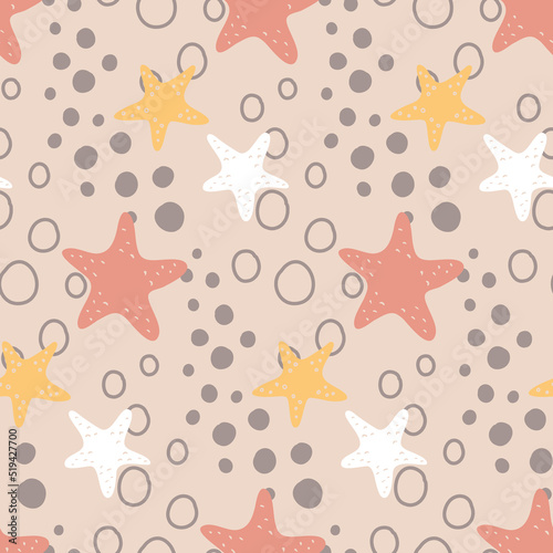 starfish with bubbles pink gray pastel seamless pattern for textile and baby clothes design