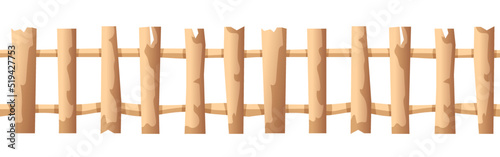 Bark fence. Seamless fence. Vector clipart isolated on white background.