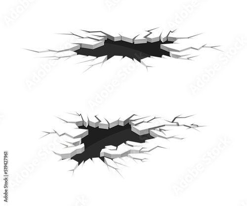 Earthquake Crack with Black Hole in Ground Surface and Destruction Split Vector Set © Happypictures