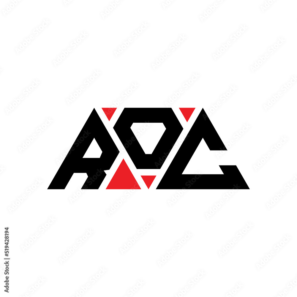 ROC triangle letter logo design with triangle shape. ROC triangle logo  design monogram. ROC triangle vector logo template with red color. ROC  triangular logo Simple, Elegant, and Luxurious Logo... Stock Vector