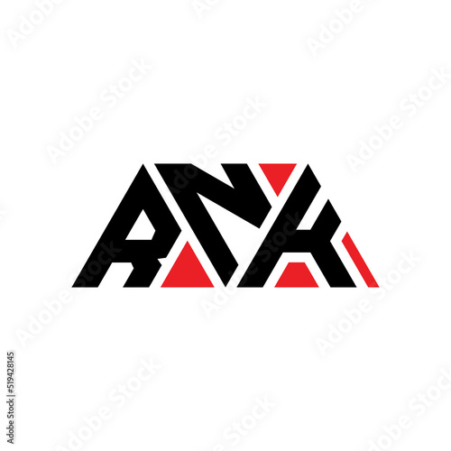 RNK triangle letter logo design with triangle shape. RNK triangle logo design monogram. RNK triangle vector logo template with red color. RNK triangular logo Simple, Elegant, and Luxurious Logo... photo