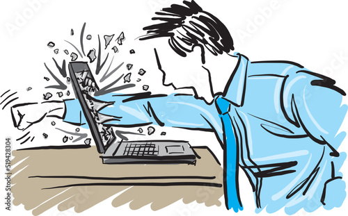 frustrated business man broking laptop computer vector illustration