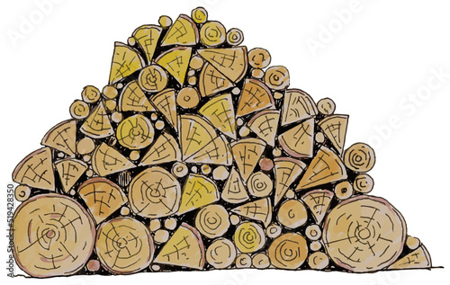 Vectorized hand drawing of a pile of firewood.