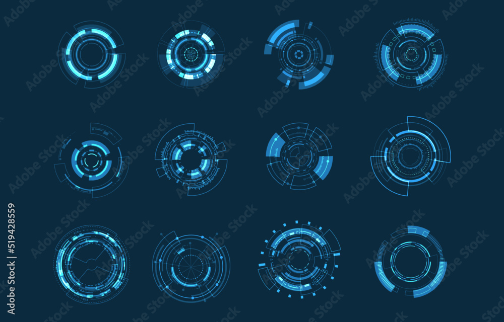 Abstract Technology Circle Set Use For Interface Graphic Design Elements Motion Modern Technological Retouching Video Motion.Editable Stroke