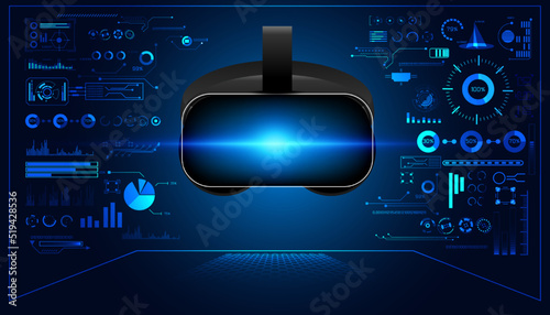 abstract technology ui futuristic concept hud interface hologram elements of digital data chart, Metaverse VR glasses Virtual reality headset innovation on hi tech future design background