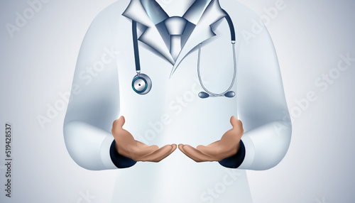 Abstract health consist doctor white mesh with stethoscope and hands are spreading digital technology concept the doctor is giving advice and diagnosing modern medical technology,Treatment,medicine